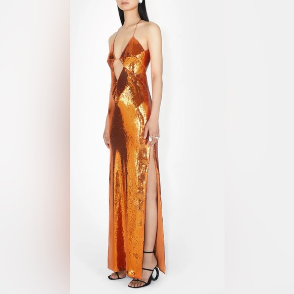 Galvan London Kite Cutout Sequined Satin Maxi Dress Orange - Picture 2 of 6